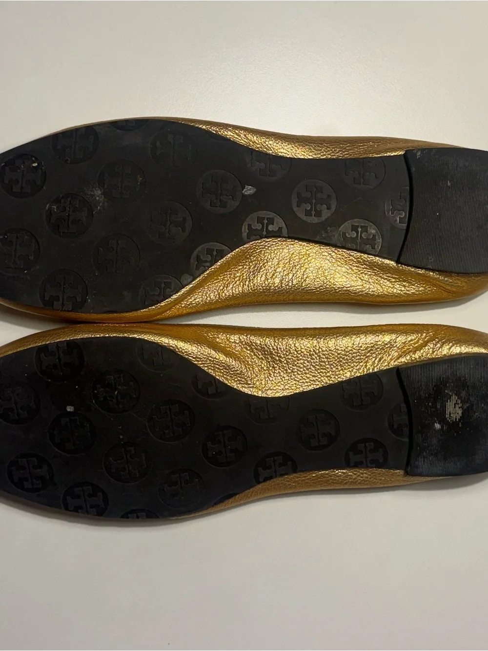 Tory Burch Metallic Gold Logo Ballet Flats